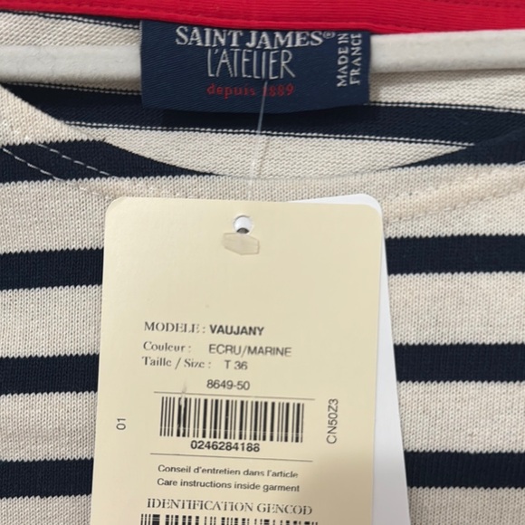 Saint James Navy and White Striped Top with Hearts! - Picture 2 of 5